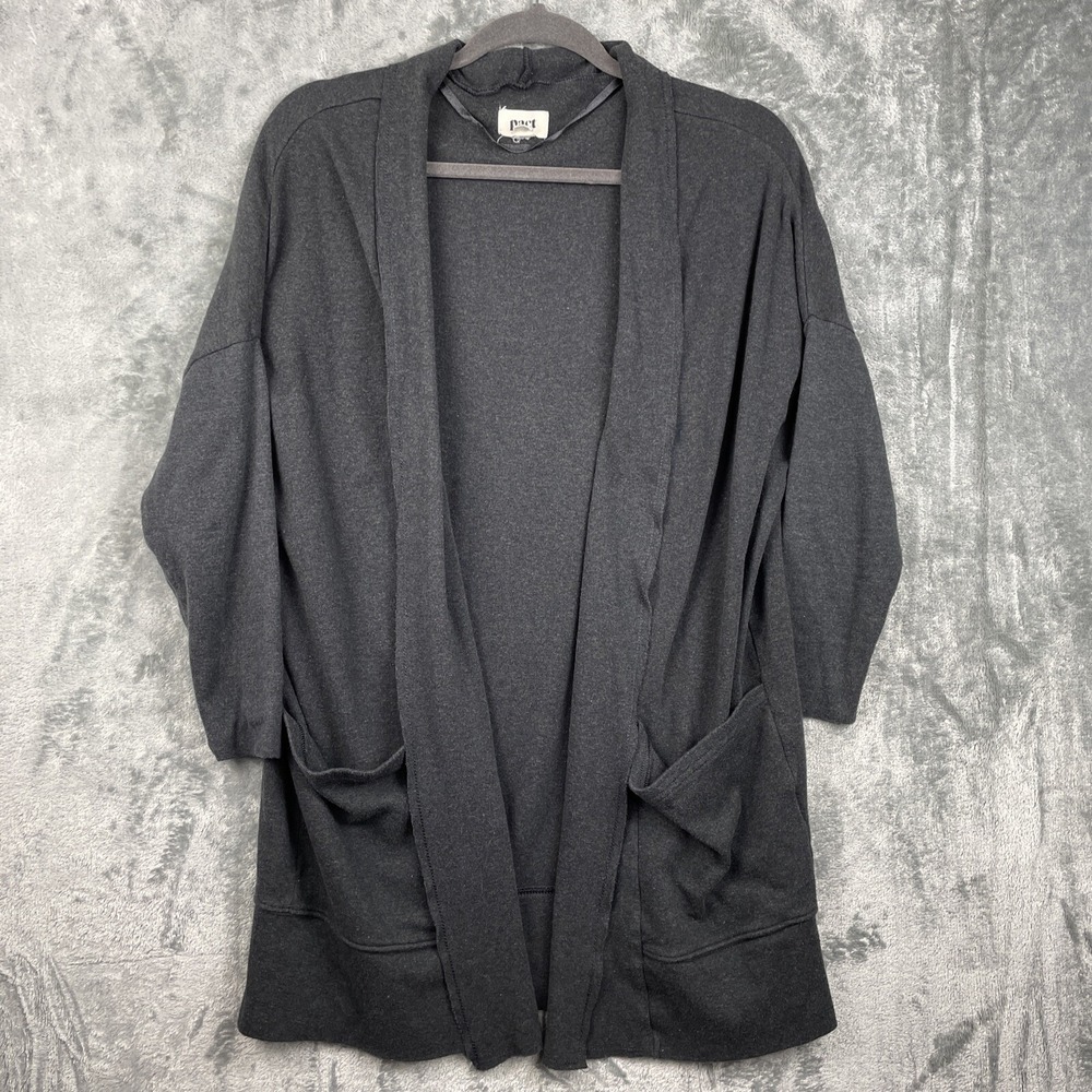 Pact Cardigan Womens XS/Small Gray Long Line Open Pockets Organic Cotton Beachy